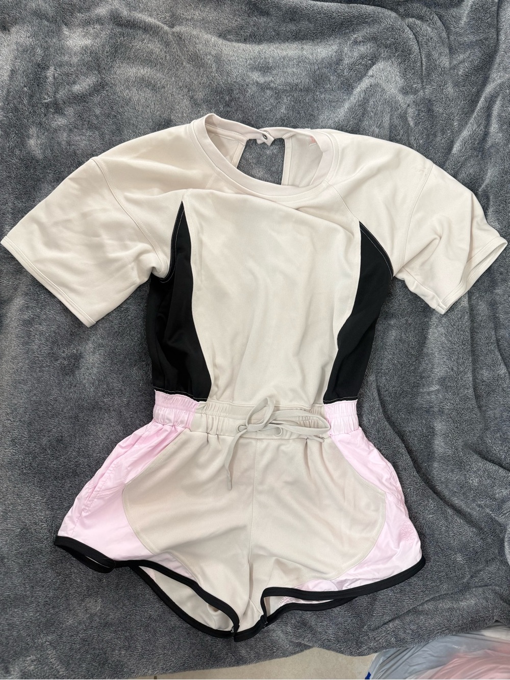 FP Movement by Free People Cream, Black & Pink Active Romper